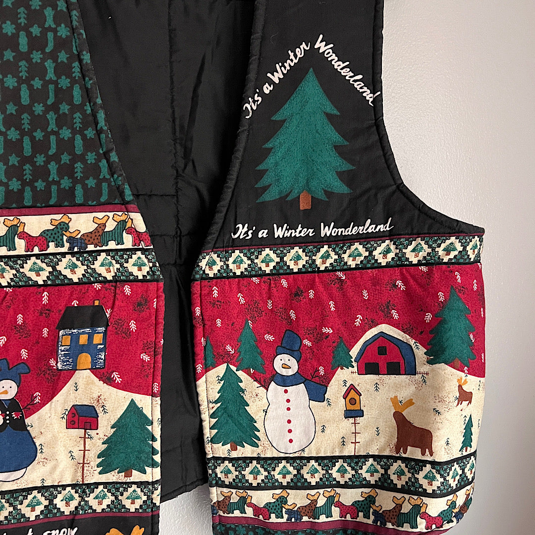 Vintage Handmade Quilted Snowman Christmas Vest