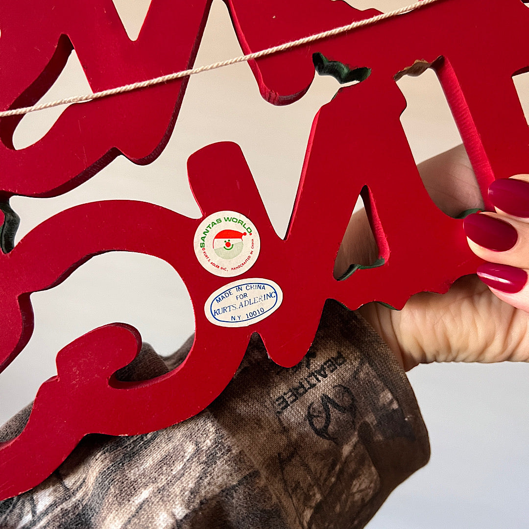 Vintage Kurt Adler Santa's World Wooden Seasons Greetings Large Sign