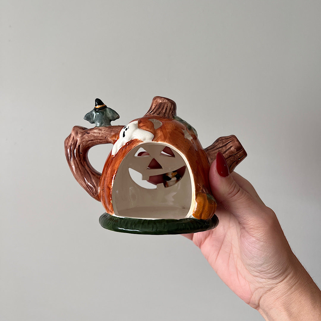 Vintage Halloween Ceramic Tea Pot Candle Holder