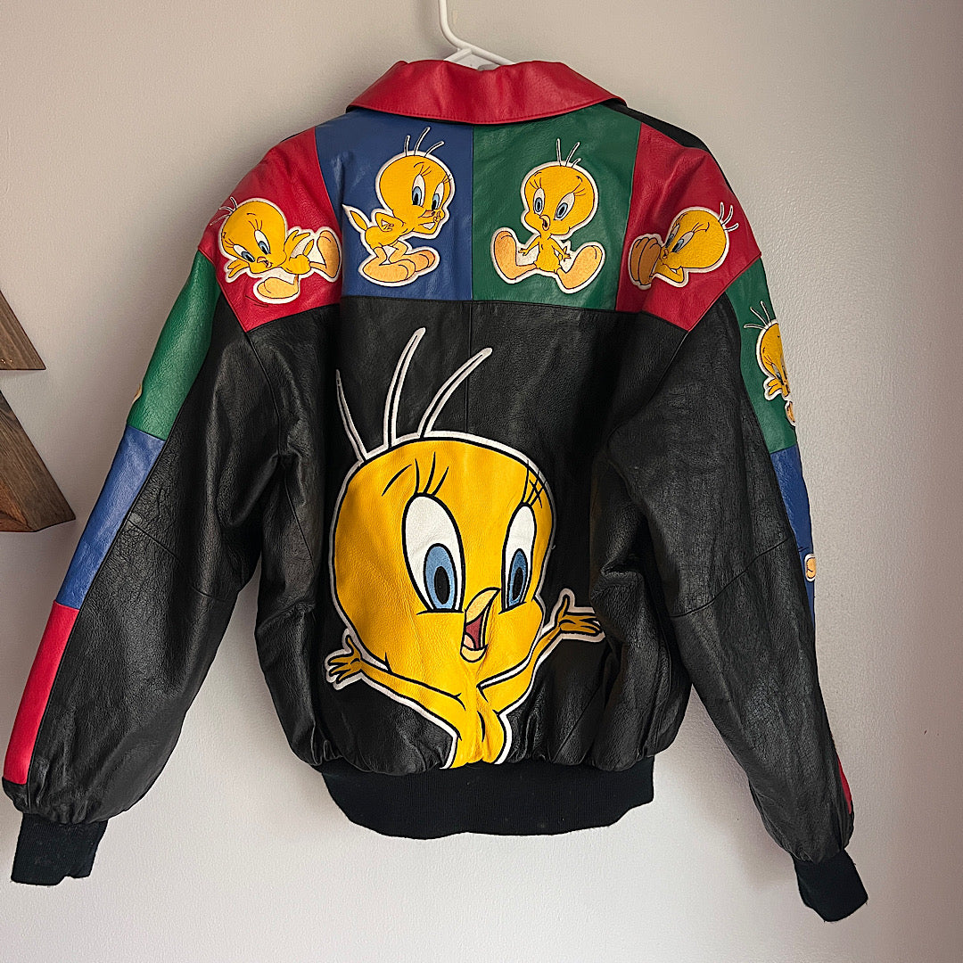 Vintage '90s Looney Tunes Leather Tweety Jacket