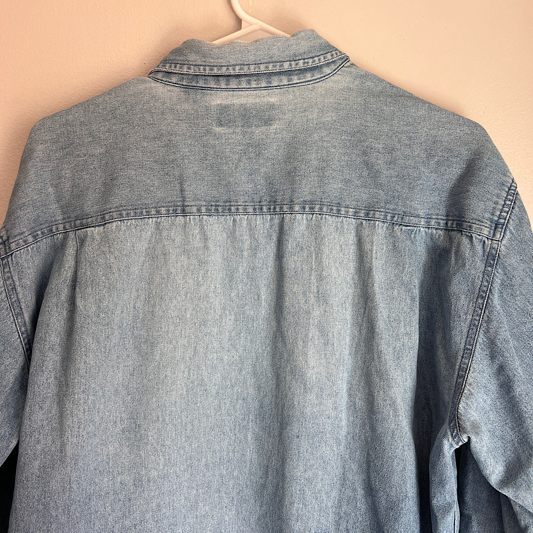 Vintage Denim Embroidered 'Real Time' Button Up Shirt