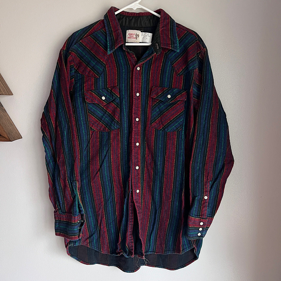 Vintage Saddle King Western Pearl Snap Flannel