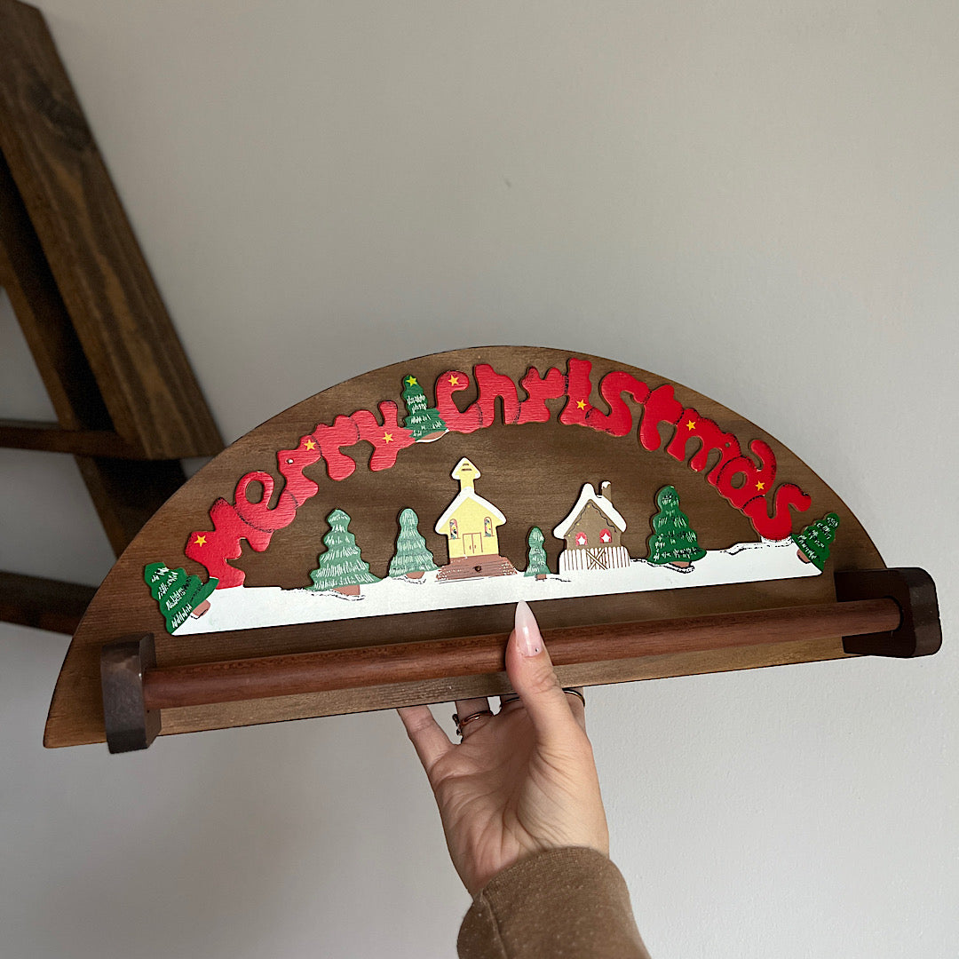 Vintage Merry Christmas Wooden Arched Towel Rack