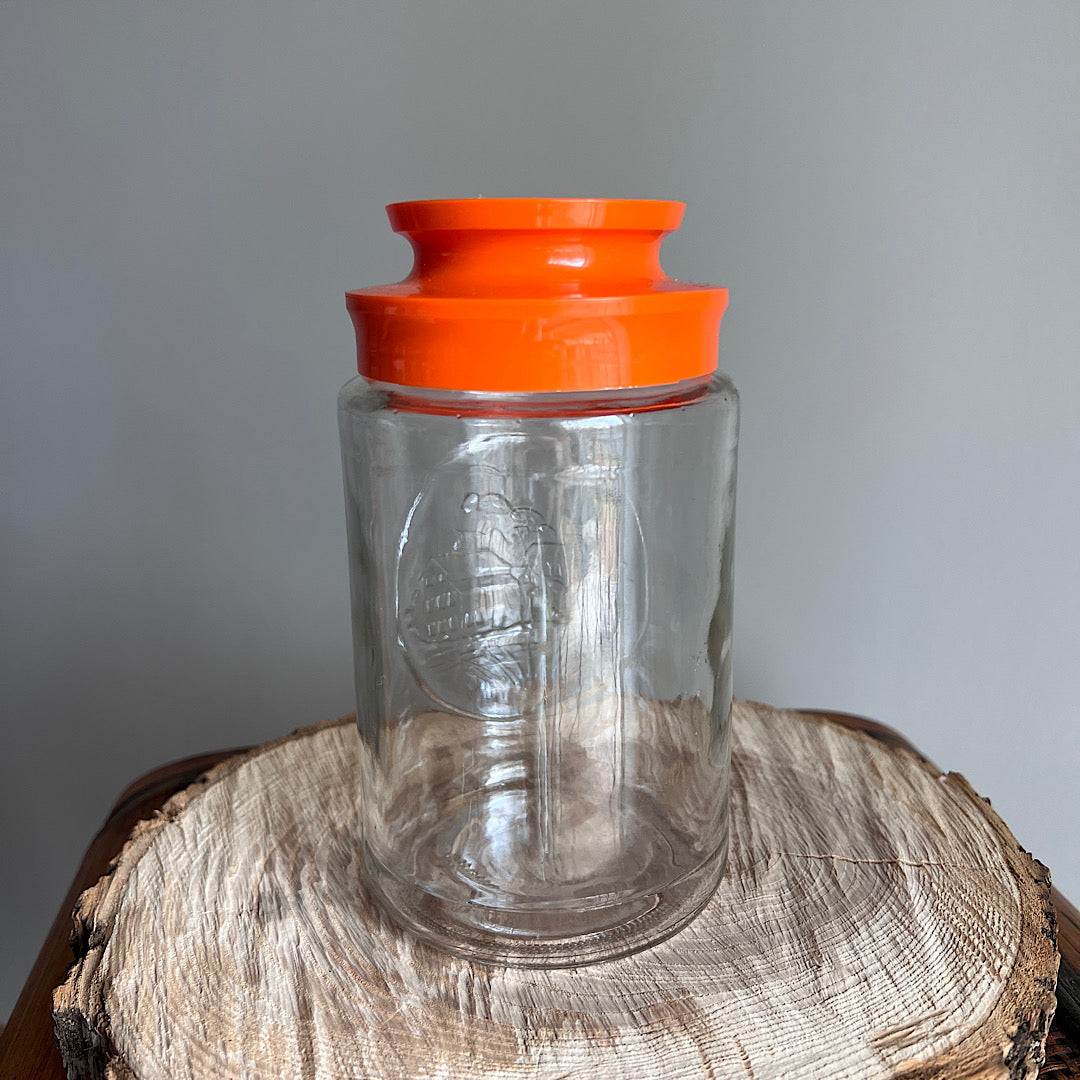 Vintage Anchor Hocking Church Orange Lid Glass Canister