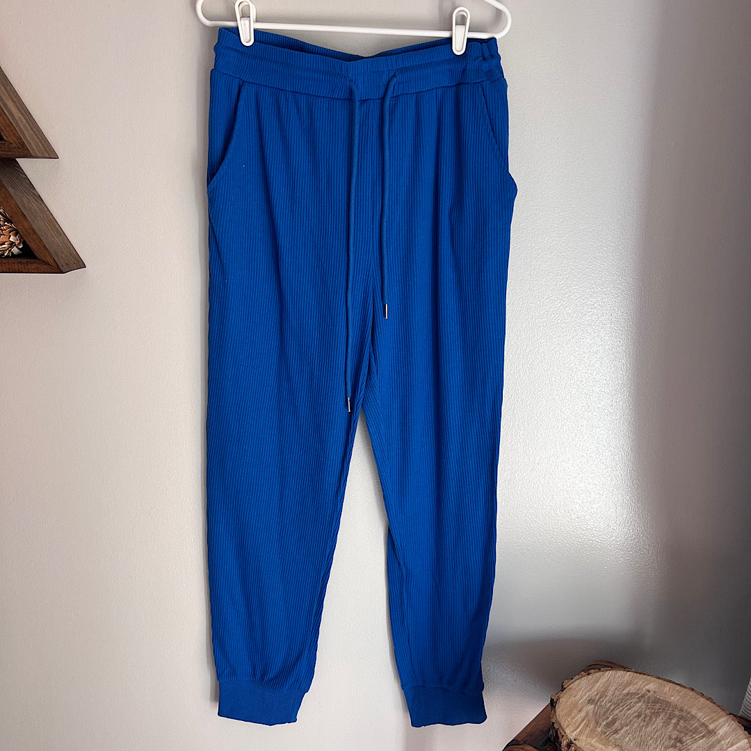 Ribbed Blue Stretchy Jogger Sweatpants