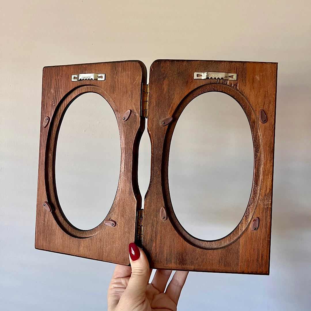 Vintage Hinged Oval Wooden Frame
