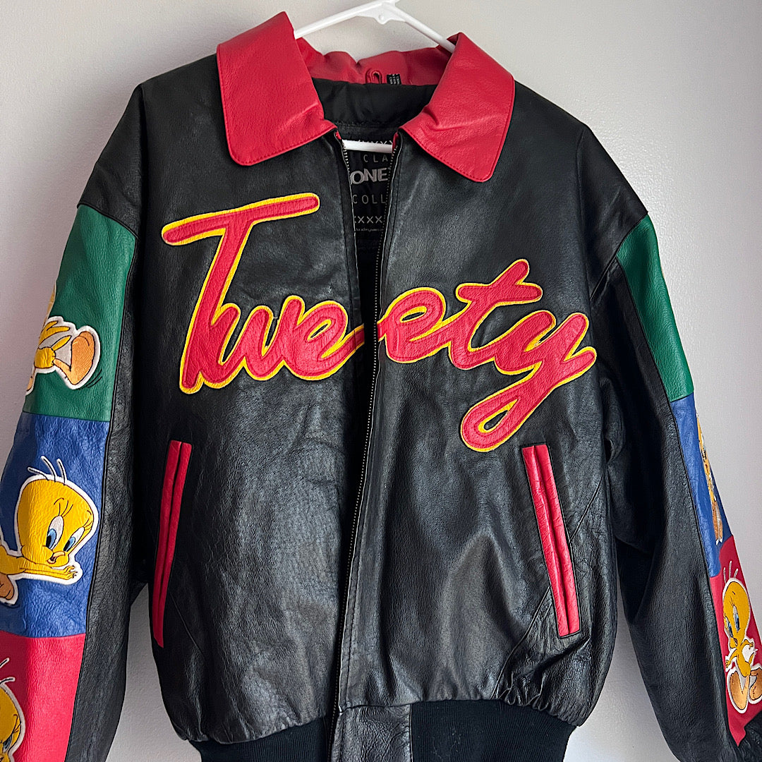 Vintage '90s Looney Tunes Leather Tweety Jacket