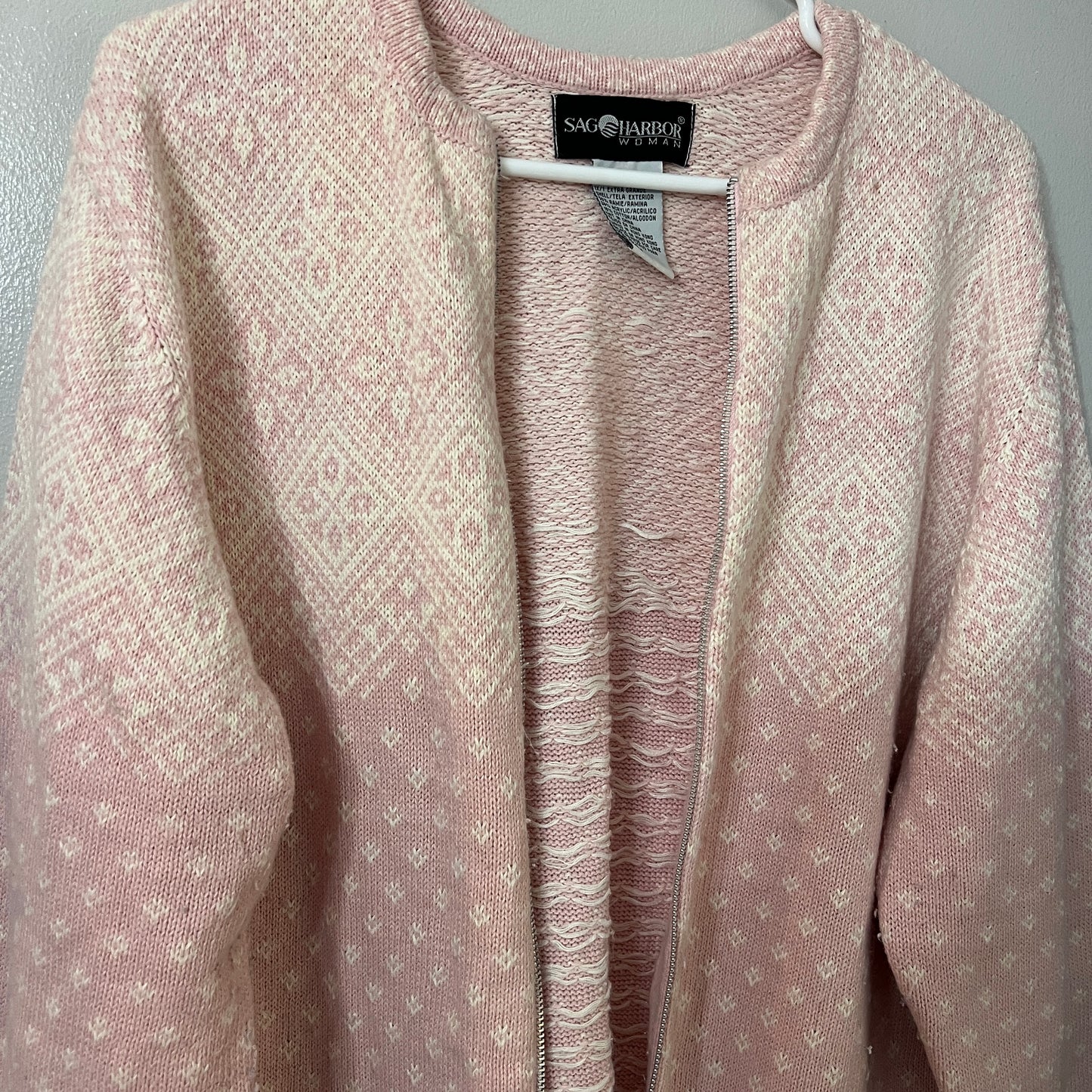 Vintage Sag Harbor Fair Isle Knit Zip Up Sweater