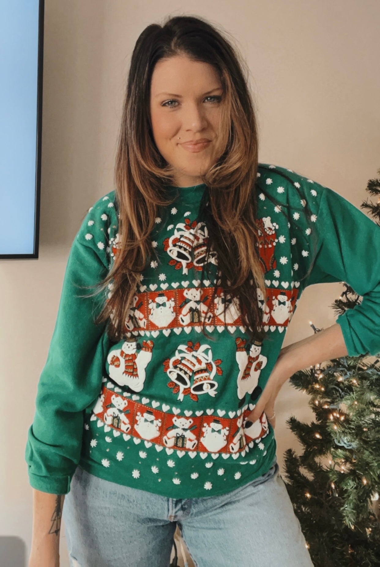 Vintage '90s Nutcracker Snowman Hearts Christmas Sweatshirt Made in USA