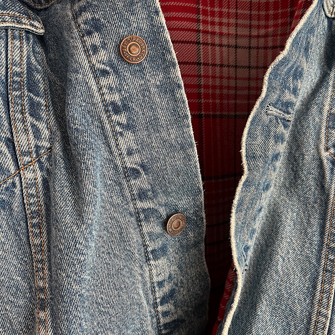 Vintage Levi's Plaid Lined/Quilted Sleeves Denim Jacket Standard Trucker