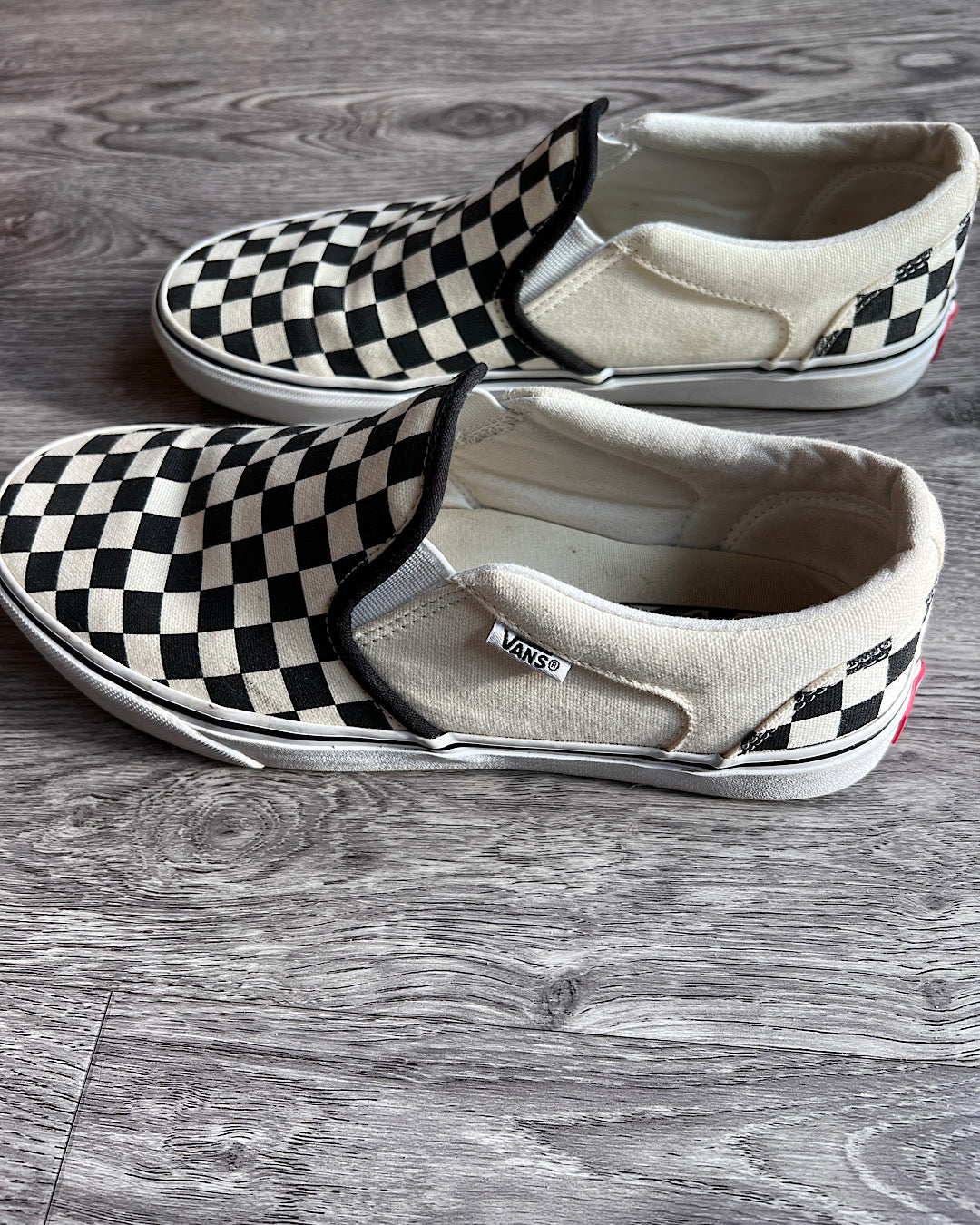 Vans Black and White Checkerboard Slip Ons (men's 8.5, women's 10)