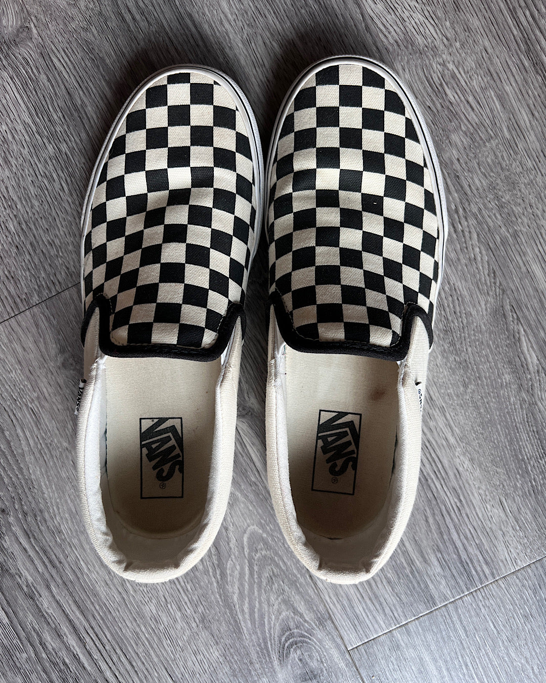 Vans Black and White Checkerboard Slip Ons (men's 8.5, women's 10)
