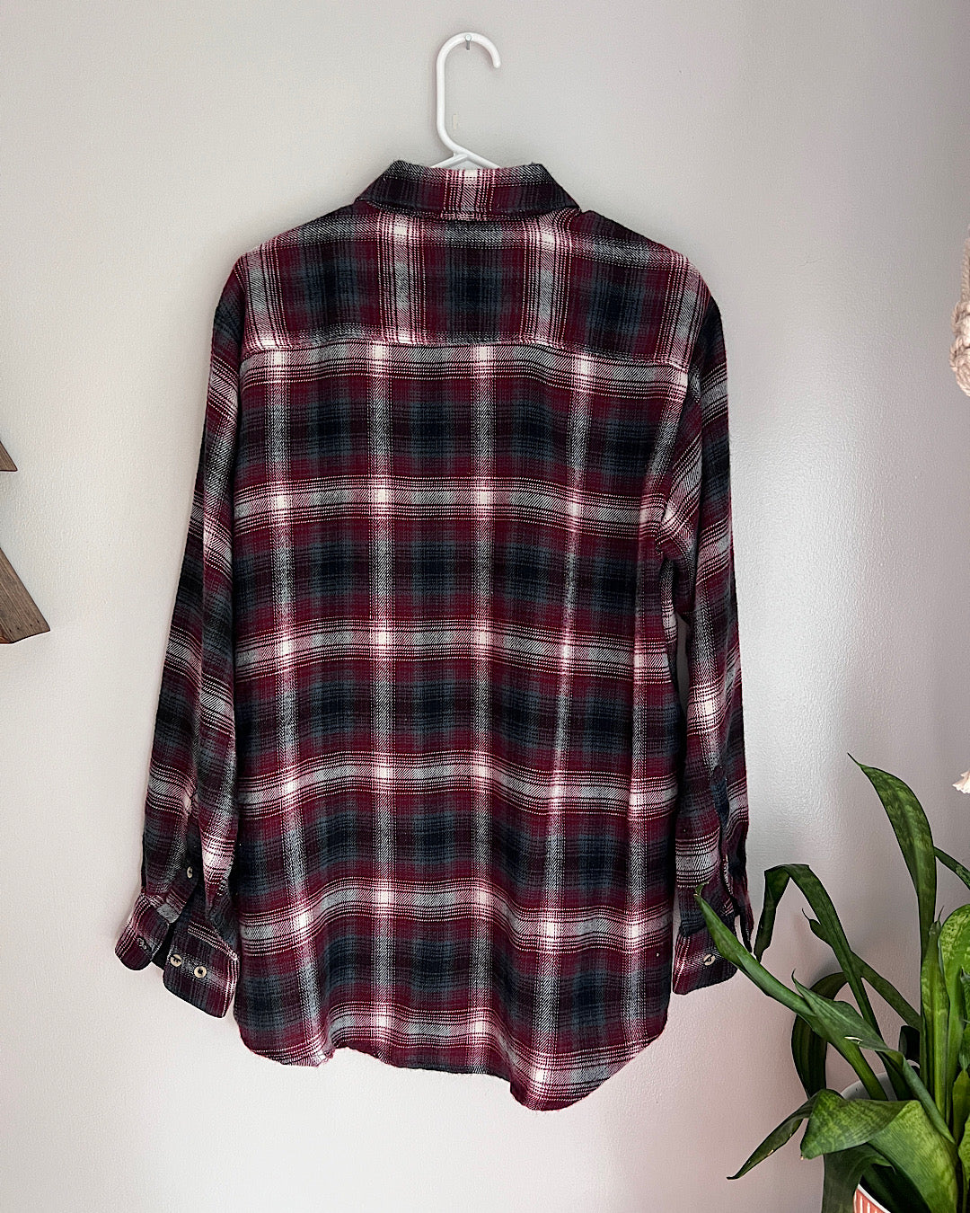 Vintage Maroon, Gray and White Plaid Button Up