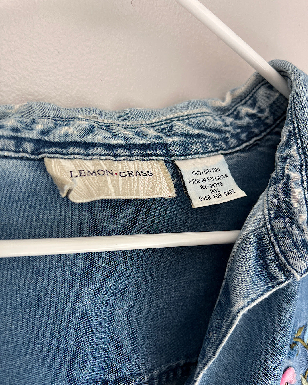 Vintage Flower Embroidered Denim Shirt
