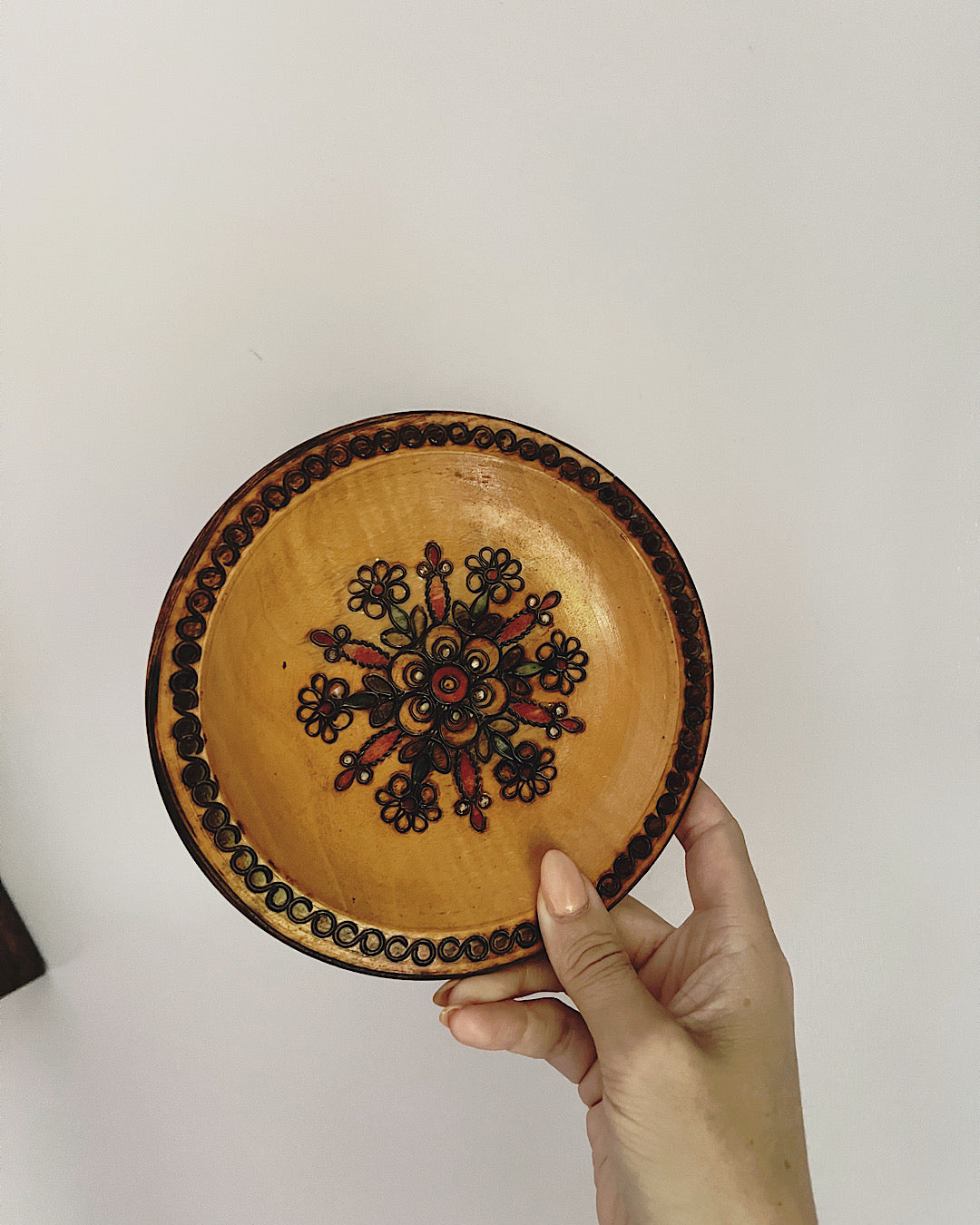 Vintage Floral Engraved Wooden Tray