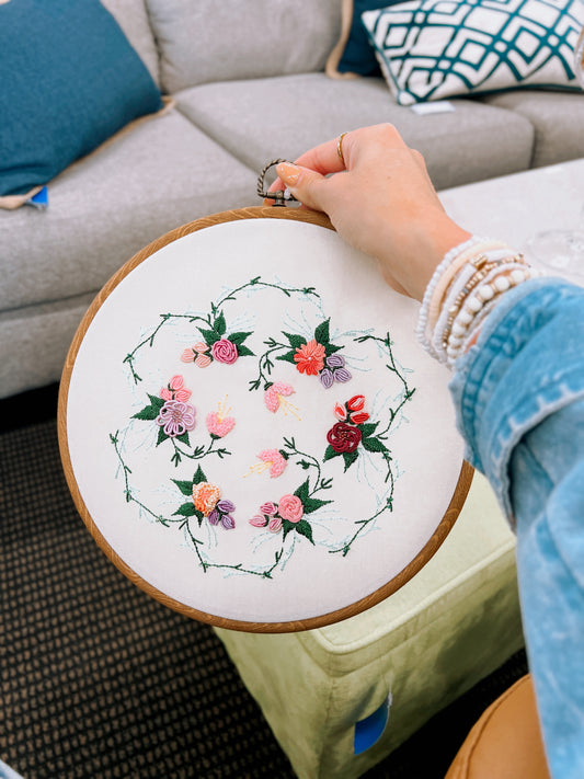 Vintage Floral Hand Embroidered Decor