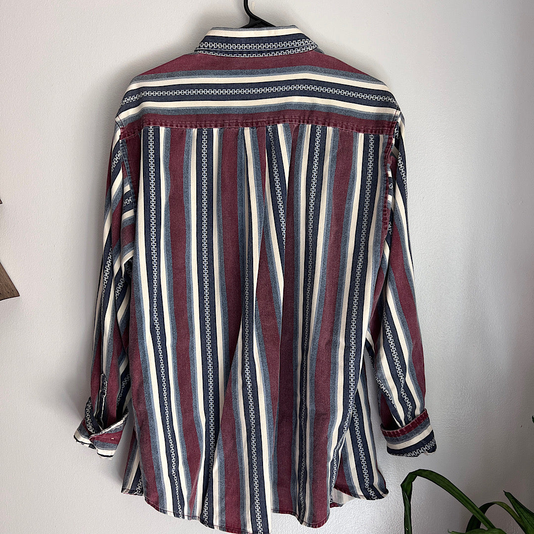 Vintage Faded Glory Striped Denim Button Up