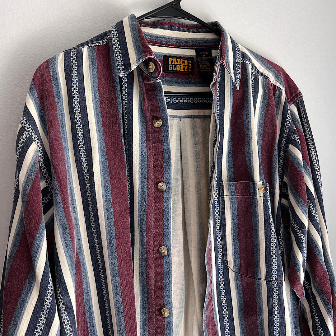 Vintage Faded Glory Striped Denim Button Up