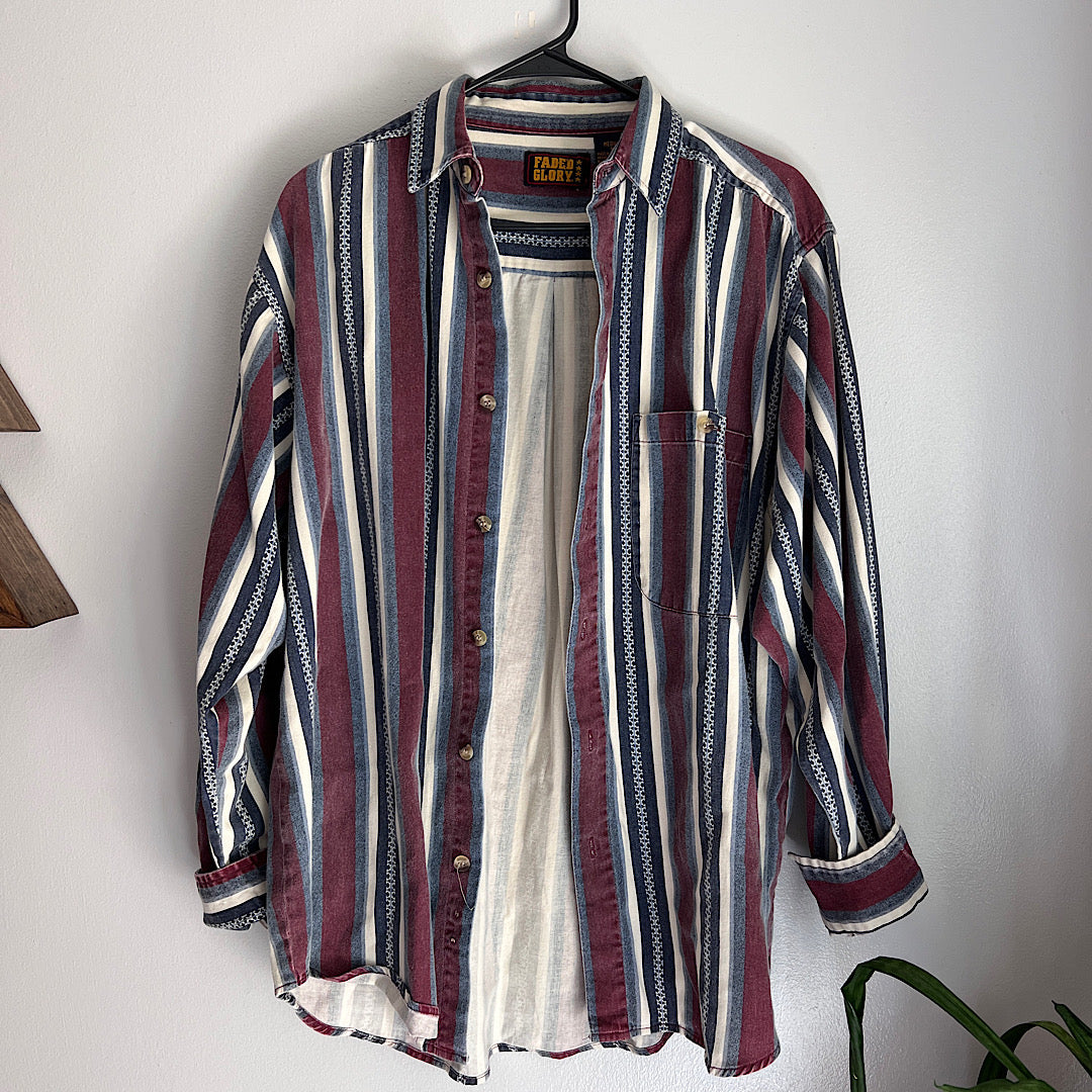 Vintage Faded Glory Striped Denim Button Up
