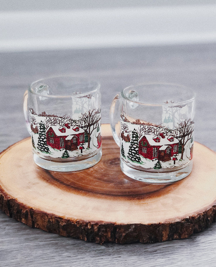 Vintage Christmas Glass Mugs (Set of 2)
