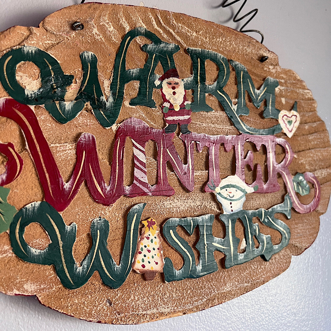 Vintage Warm Winter Wishes Wood Sign