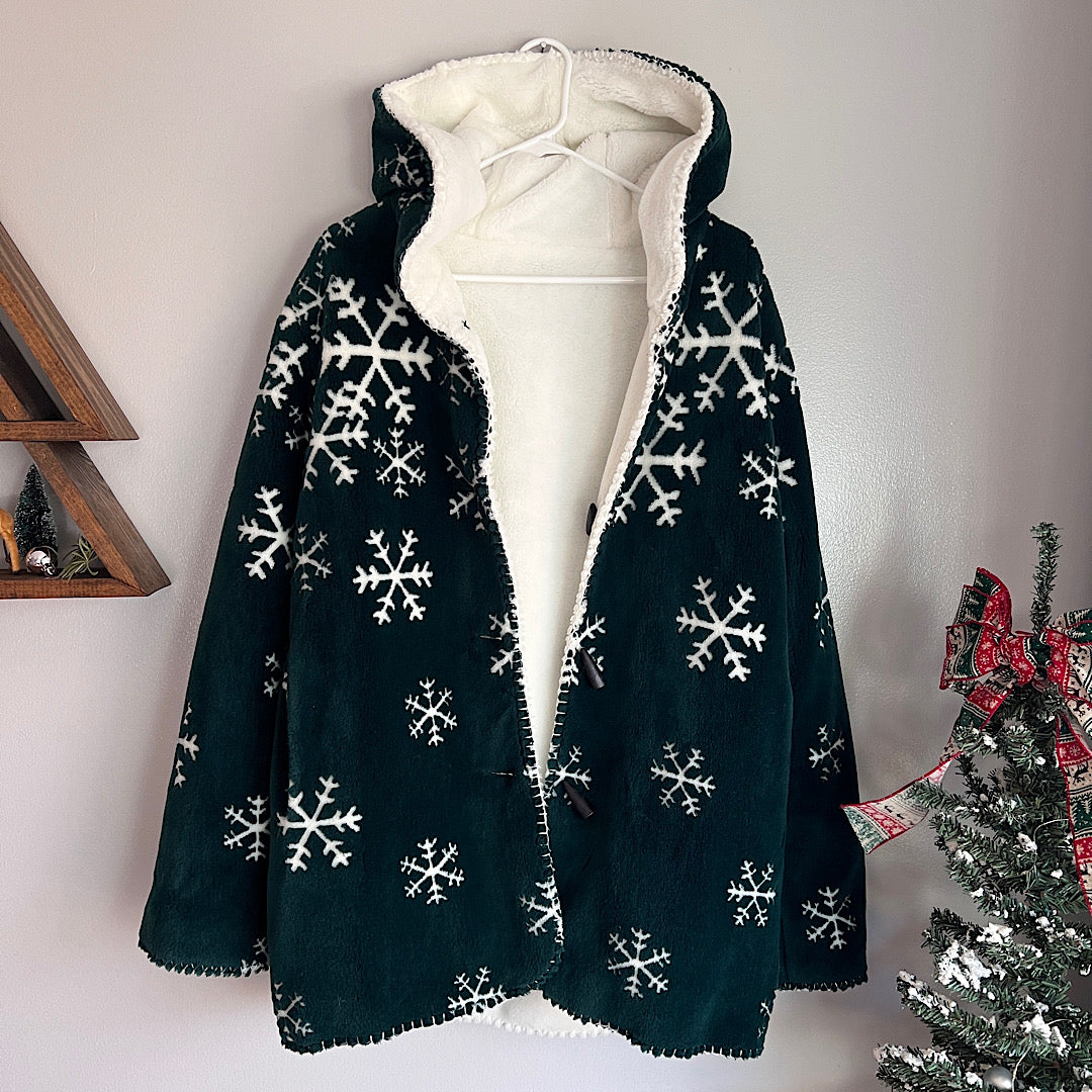 Vintage Snowflake Fleece Hooded Coat