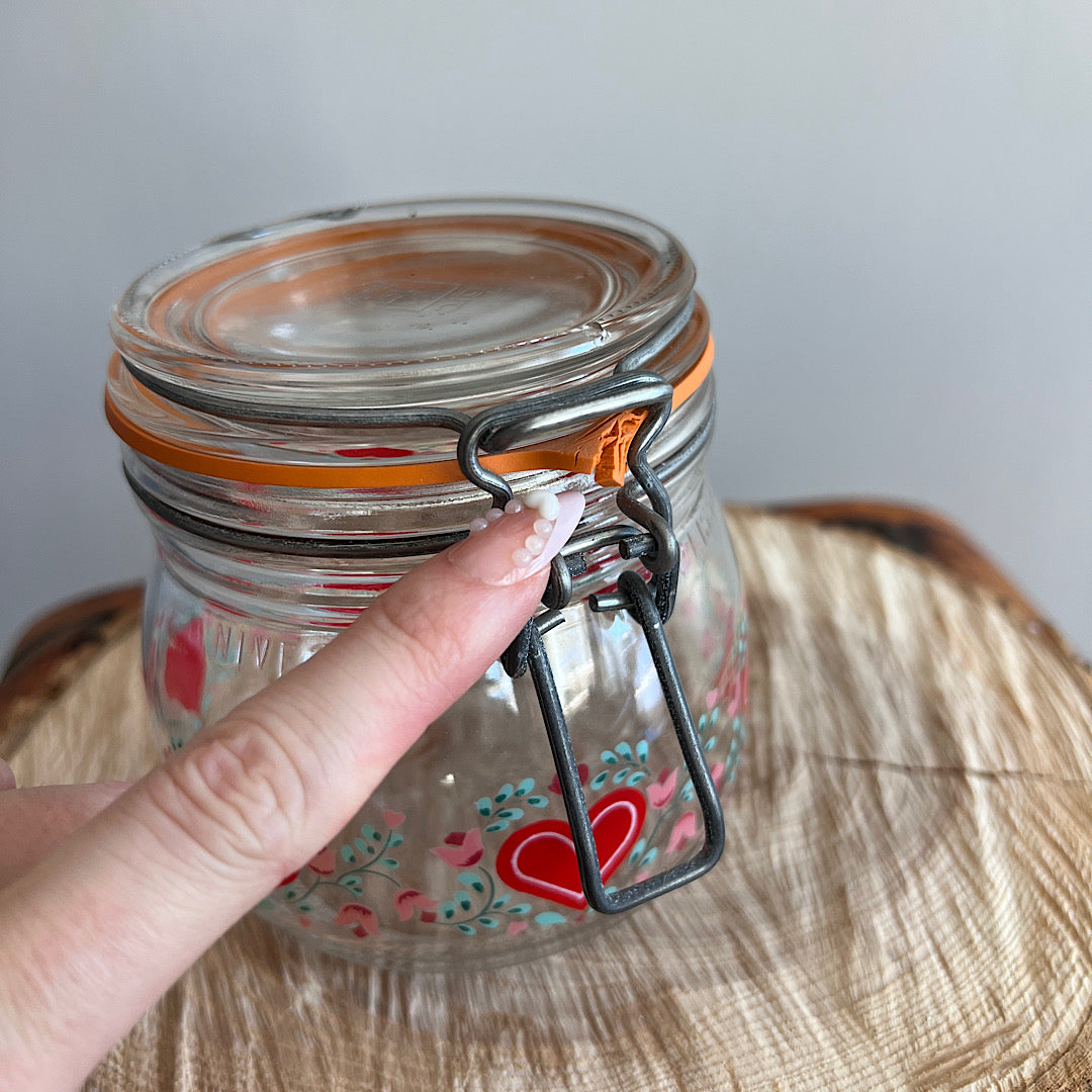 Vintage Sealed Glass Jar Hearts