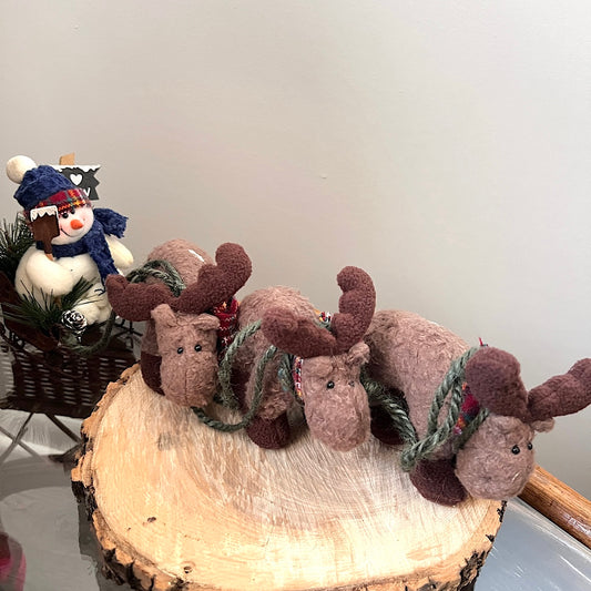 Vintage Snowman Sleigh & Reindeer Plush Christmas Decor