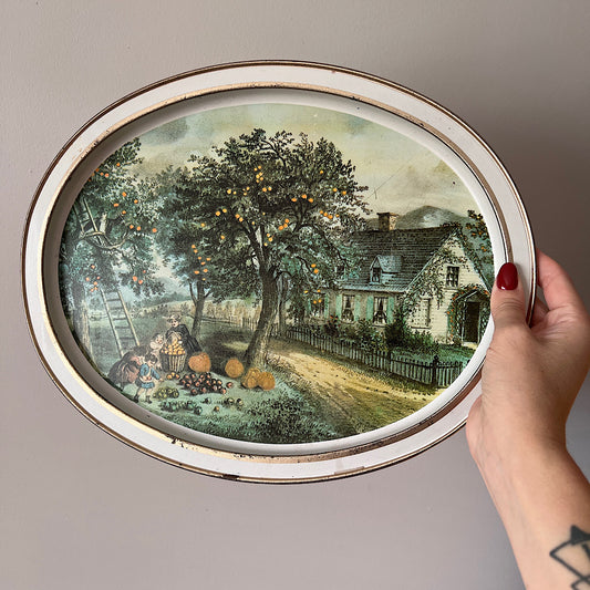 Vintage Currier & Ives American Homestead Autumn Tin Tray