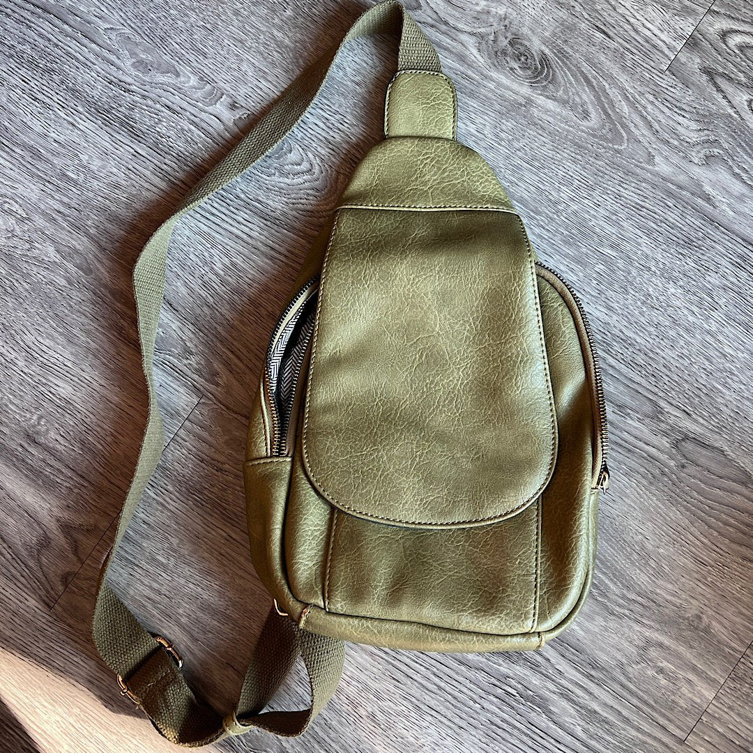 Green Leather-Like Crossbody Bag/Purse