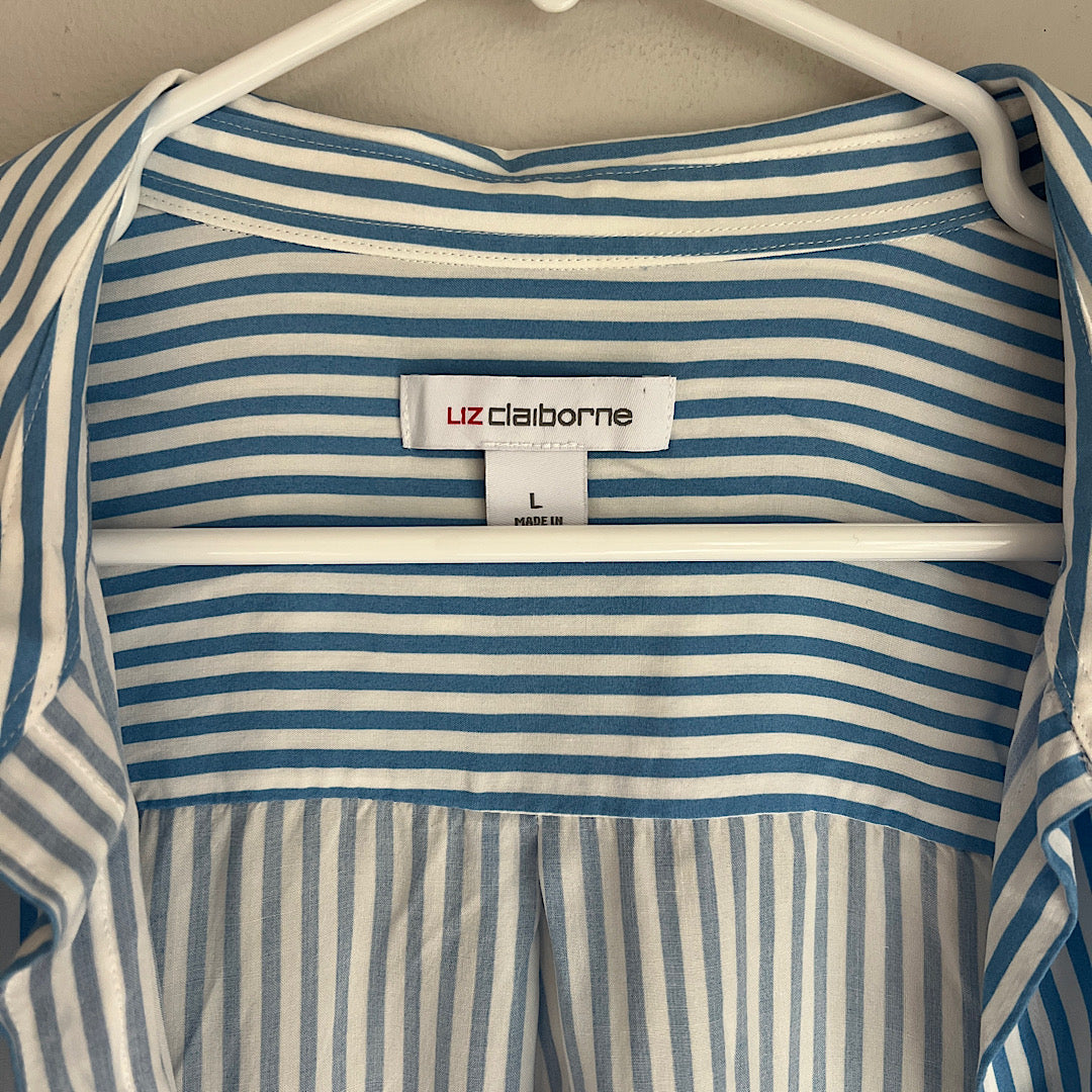 Vintage Liz Claiborne Blue and White Striped Lightweight Button Up Shirt