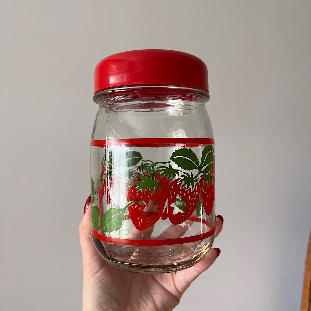 Vintage Glass Strawberry Jar with Plastic Screw Lid