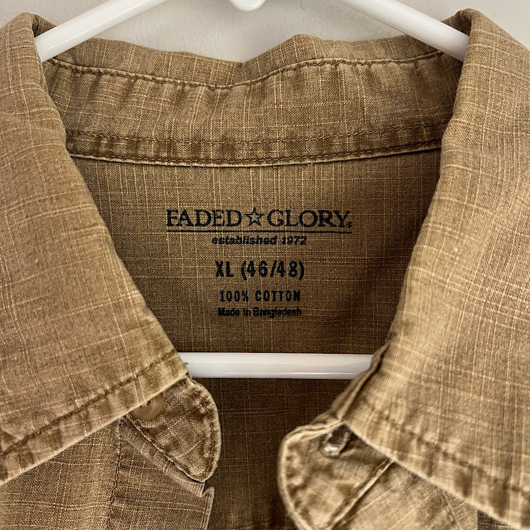 Vintage Faded Glory Tan Denim Button Up Shirt