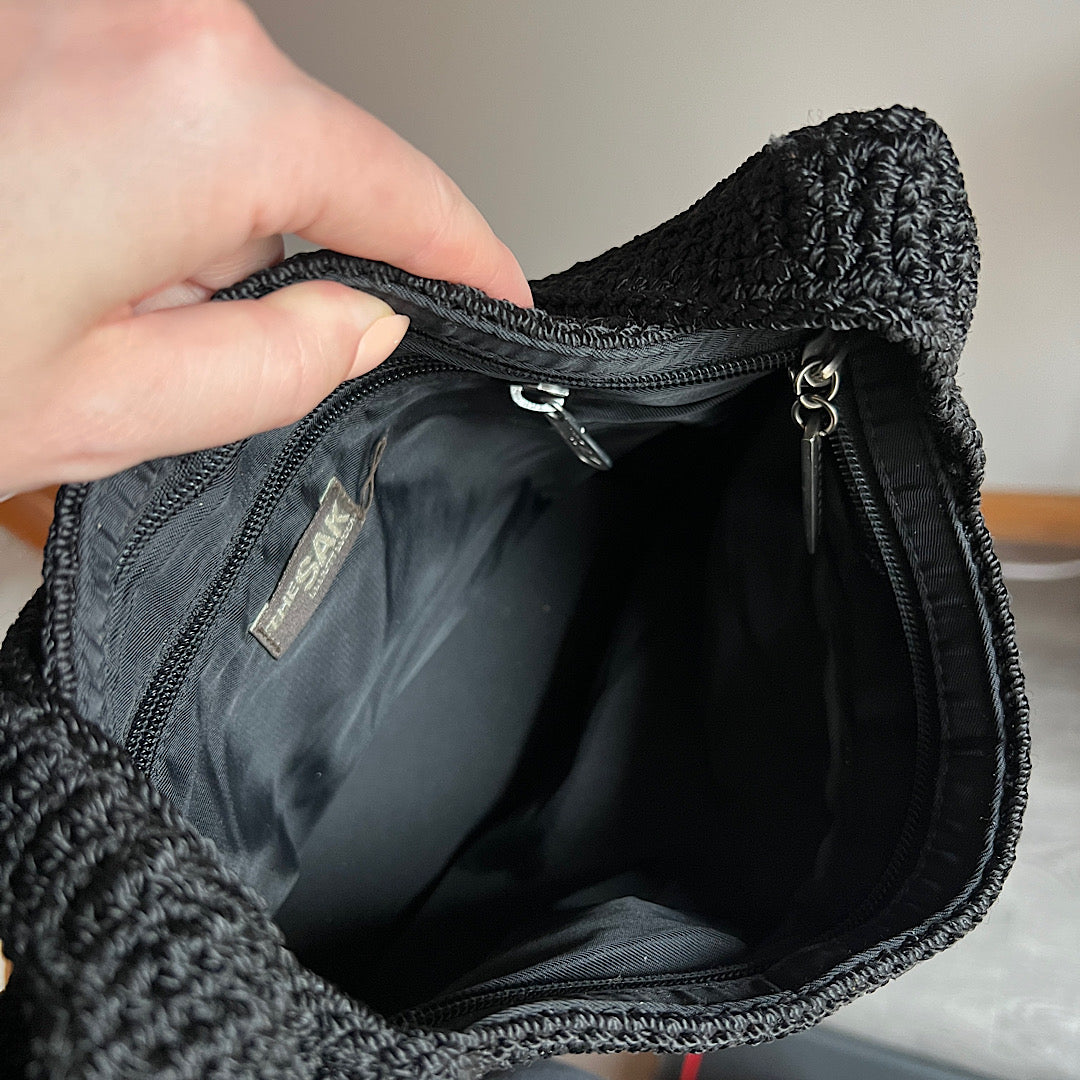 Vintage The Sak Mini Black Crochet Shoulder Handbag