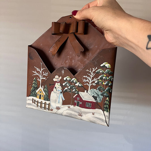 Vintage Metal Envelope Letter Holder Snow Scenery Wall Decor