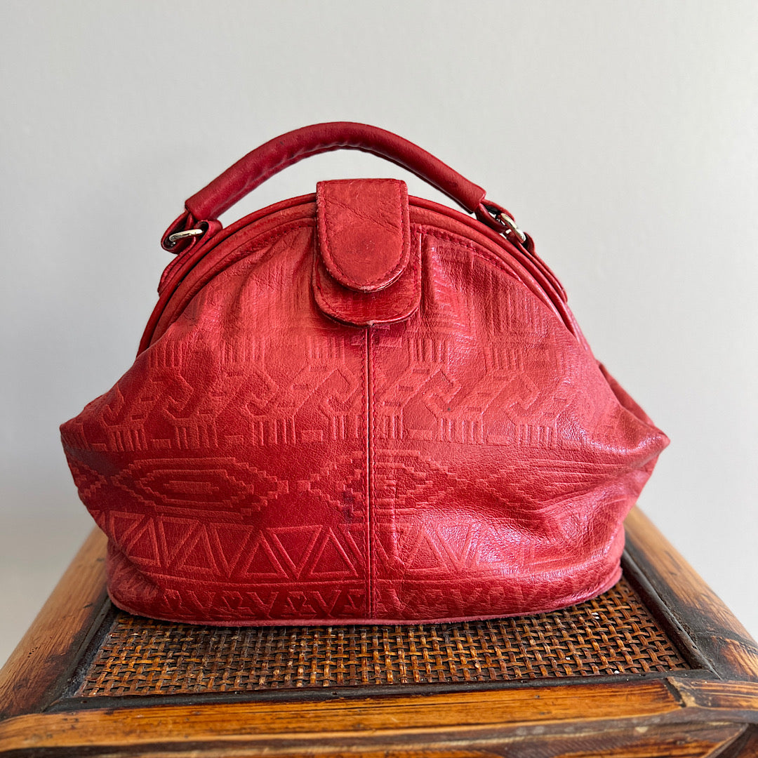 Vintage Southwest Print Red Leather Purse