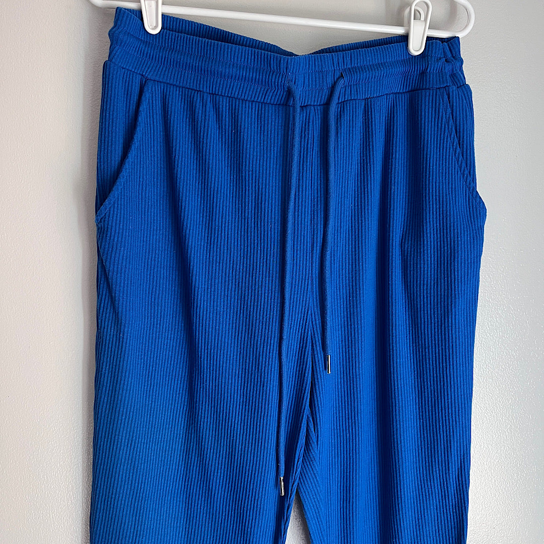Ribbed Blue Stretchy Jogger Sweatpants