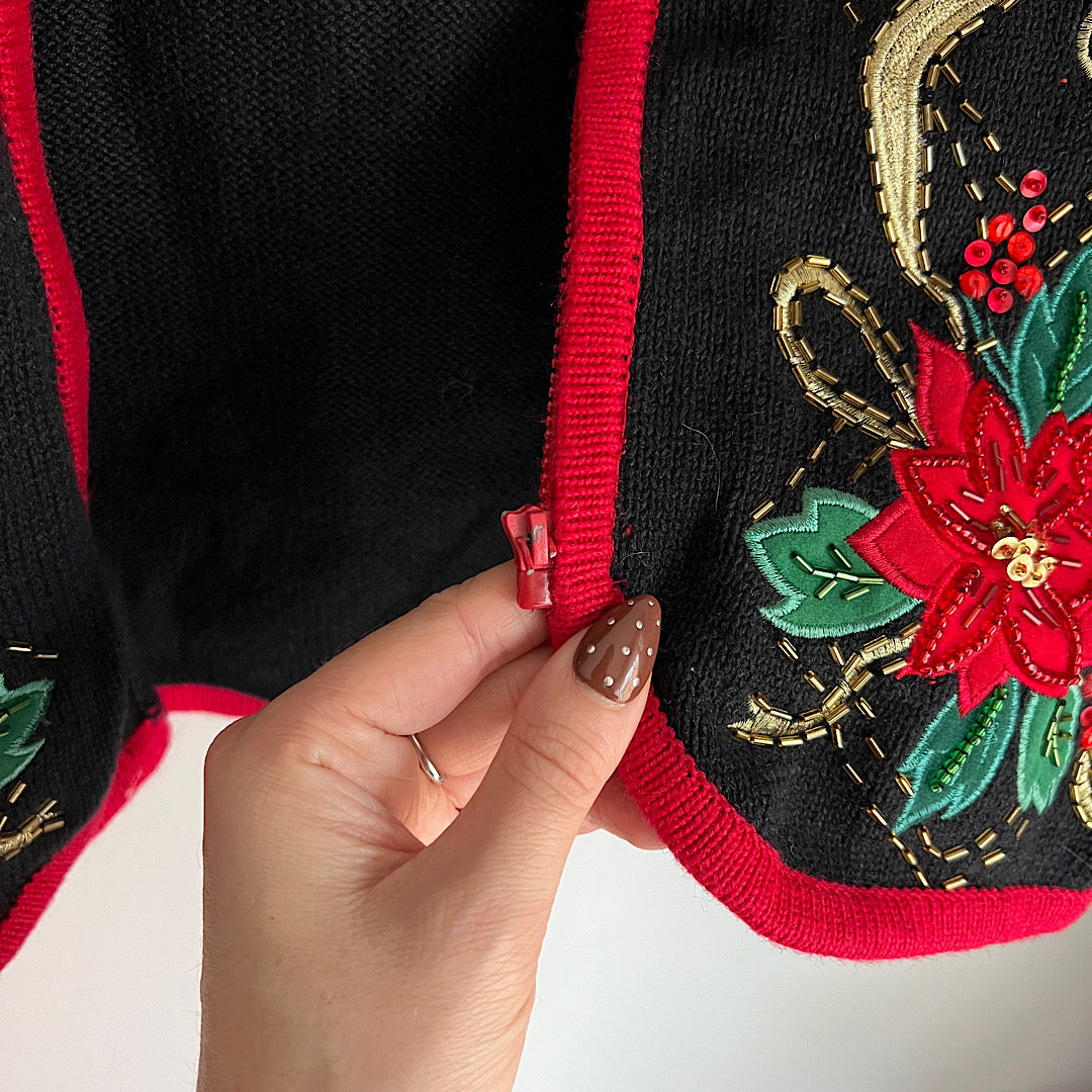 Vintage Tiara International Beaded Embroidered Christmas Zip Up Sweater