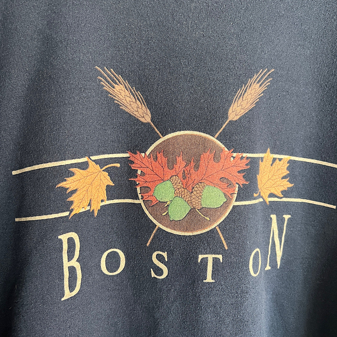 Vintage Boston Fall Leaves Graphic Crewneck Sweatshirt (navy)