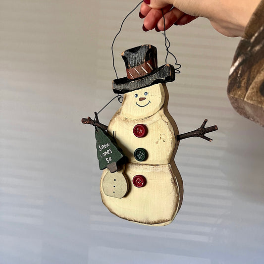 Vintage Wooden Snowman Decor