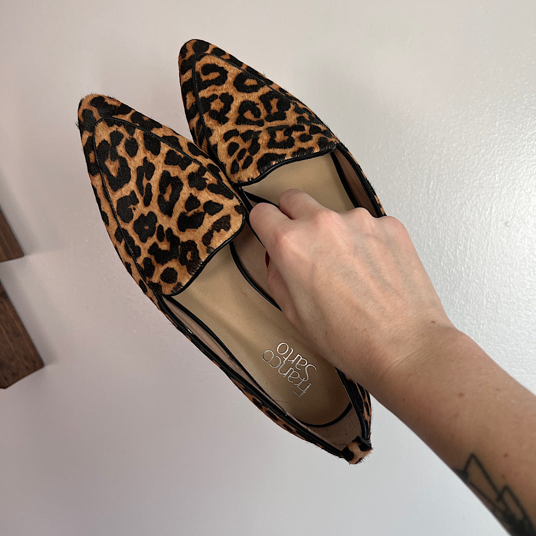 Franco Sarto Studio Leopard Calfhair Slip On Flat Pointy Toe Loafer (9/9.5)