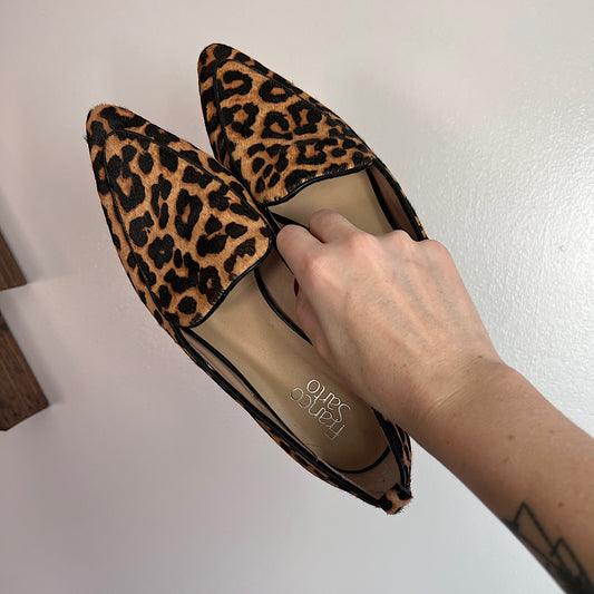 Franco Sarto Studio Leopard Calfhair Slip On Flat Pointy Toe Loafer (9/9.5)