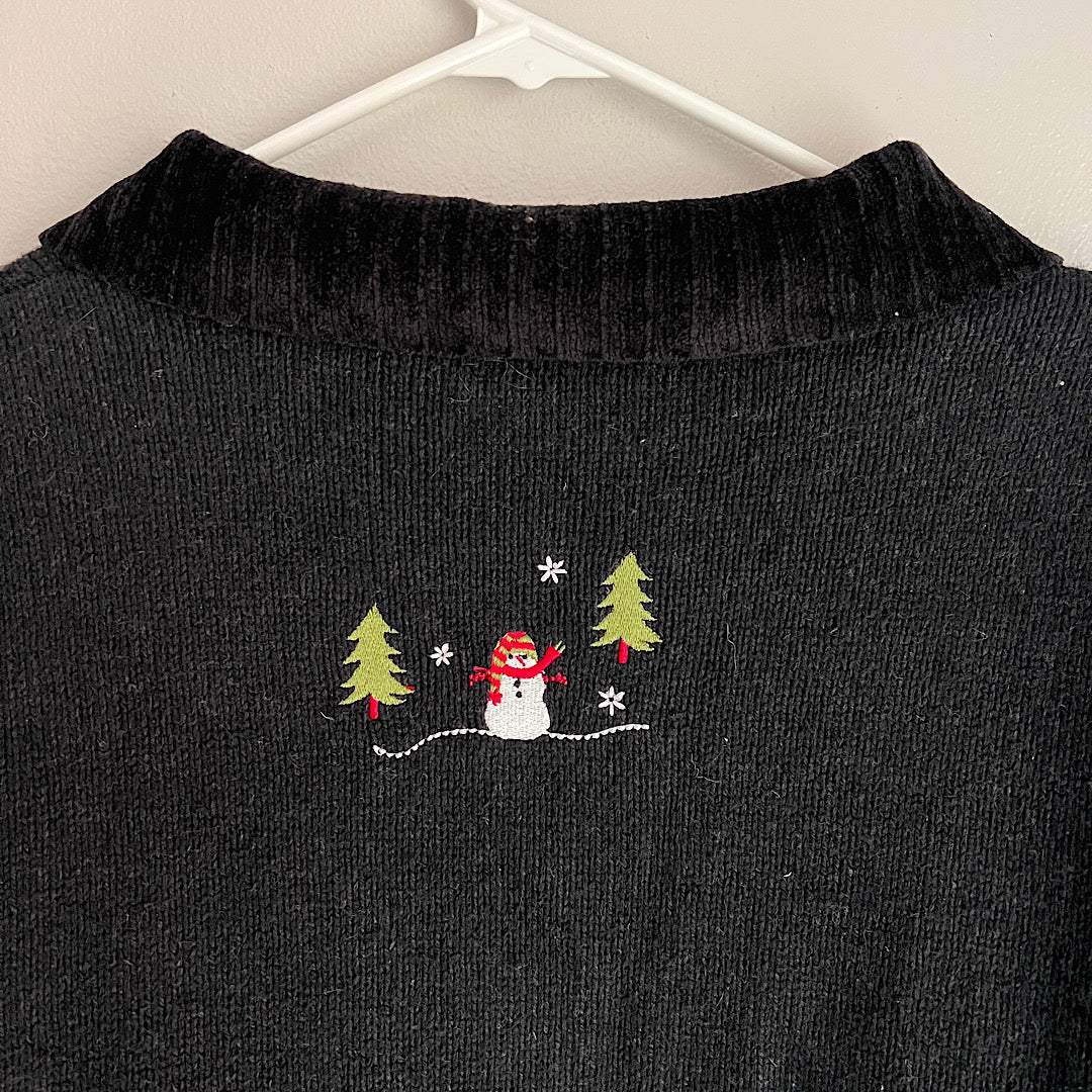 Vintage Croft & Barrow Snowman Embroidered Zip Up Christmas Sweater