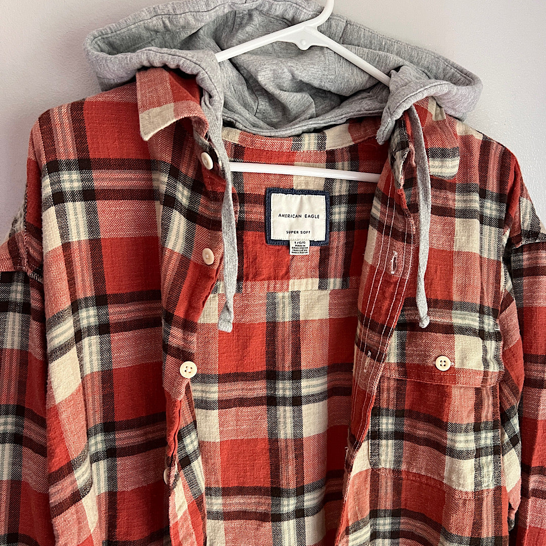 American Eagle Removable Hood Flannel