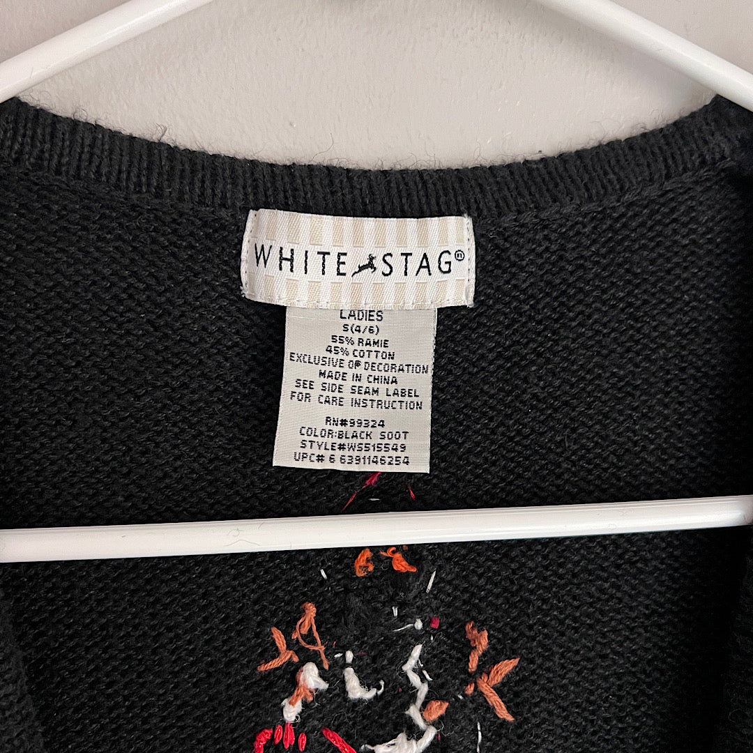 Vintage White Stag Snowman Trees Embellished Knit Christmas Vest