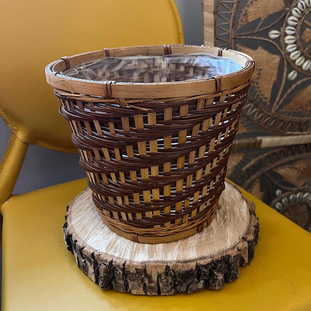 Vintage Wicker Plastic Lined Plant Basket