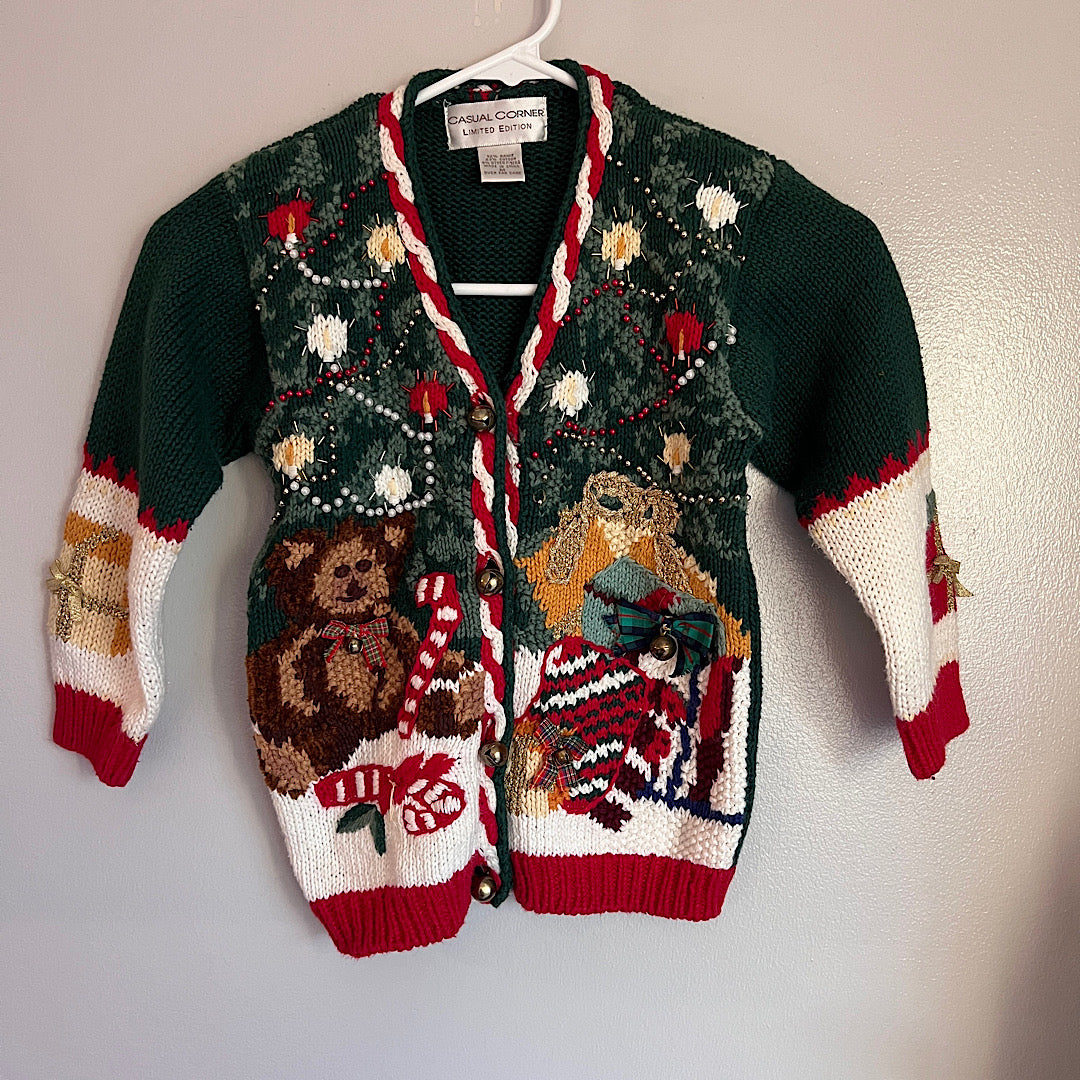 Vintage Christmas Jingle Bells Embellished Kids Knit Sweater