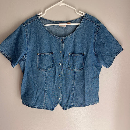 Vintage Crossroads Denim Pearl Snap Button T-Shirt