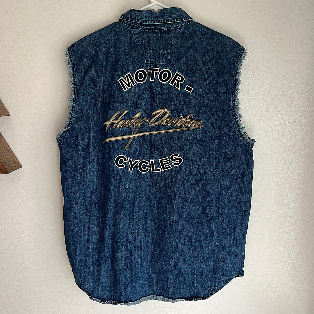 Vintage Harley Embroidered Denim Vest
