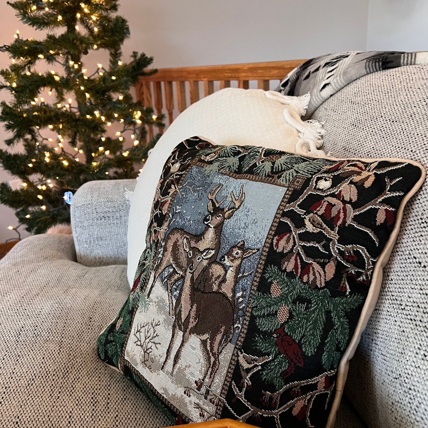 Vintage Deer Needlepoint Pillow